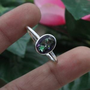 Anillo estampado de topacio místico Natural de plata de ley 925, joyería de promesa Spinner hecha a mano para boda y fiesta - Product Image 4