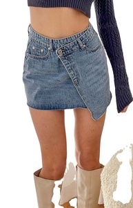 Minifaldas Vaqueras Vintage para Mujer, Color Sólido, Estilo Vestido de Gala, Jeans Casuales, Streetwear, Minifaldas Ajustadas en Línea A - Product Image 3