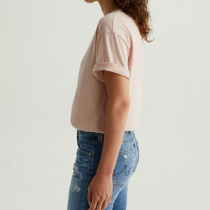 T-shirt à col rond ample pour femme en coton 100% vintage rose personnalisé, épaules tombantes, S&Z Twist OEM ODM - Product Image 5