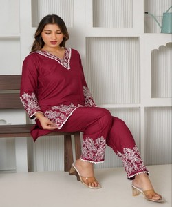 Ensemble coordonné en coton slub brodé FANCY TESLA, pour un usage quotidien, séchage rapide, en stock, multicolores, prix de gros, vêtement ethnique - Product Image 5