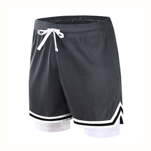 Pantalones cortos de gimnasio de malla de poliéster 2024 transpirables para hombre 100%, pantalones cortos con cordón de patrón sólido para hombre - Product Image 2