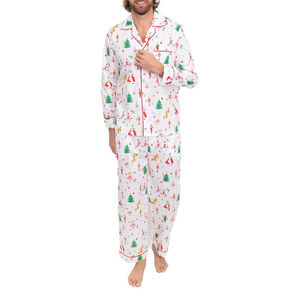 Wholesale Superior Quality Men Sleepware 2-Piece Polyester Cotton Satin Casual <b>Pajama</b> Set Lightweight Breathable Summer - Product Image 1
