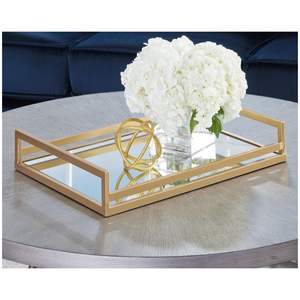 Unique gold-tone metal and <b>mirror</b> glass <b>tray</b> with attractive design perfect for fancy events and gifting - Product Image 3