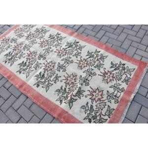 Vintage Turkish Rug, 3.8x7.2 ft Area Rug, <b>Red</b> White Patchwork <b>Wool</b> Rug - Product Image 4