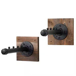 Industrial Pipe <b>Bathroom</b> Shelves with <b>Towel</b> Bar Rustic Wall Mounted Wood - Product Image 1