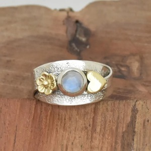 แหวนพลอยมูนสโตน925เงินสเตอร์ลิงโบฮีเมียนคริสเตียนดีไซน์แบบประสานหลายสายของขวัญพื้นผิวสำหรับผู้หญิง - Product Image 1