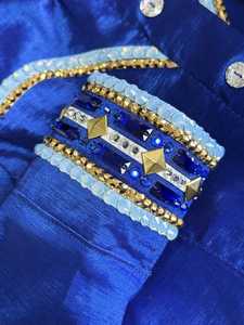 Chemise Western Show Taffetas Extensible Bleu Royal Bleu Bébé Opale Or Blanc Couleurs Pierre Détaillant Col Poignets Avec Fermeture Éclair Cachée - Product Image 3