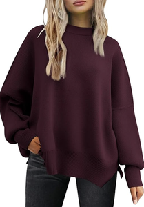 CASUAL <b>CHRISTMAS</b> SWEATER OVERSIZED BATWING <b>WOMEN</b> CREWNECK SIDE SLIT KNITTED PULLOVER FALL TRENDY LOOSE HOLIDAY JUMPER - Product Image 6