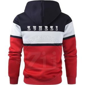 Sweat à capuche bicolore en coton, pull décontracté avec capuche brodée, couleur unie contrastée, style à capuche - Product Image 3