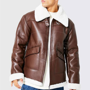 Veste en cuir de mouton véritable Veste chaude d'hiver pour hommes faite à la main - Product Image 1