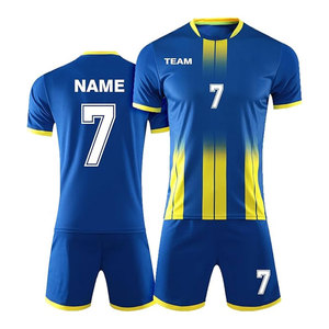 ชุดฟุตบอลแบบกำหนดเองสำหรับผู้ใหญ่ทุกเพศ ชุดฤดูร้อน เสื้อฟุตบอล กางเกงขาสั้น พิมพ์ชื่อ เบอร์ โลโก้ สีน้ำเงิน 100% - Product Image 1