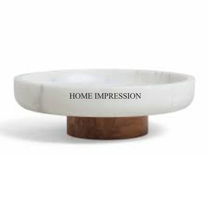 Bol de pièce maîtresse de table de forme ronde en marbre blanc le plus demandé avec base de créateur de fantaisie unique en bois d'Inde - Product Image 4