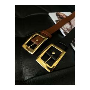 Ensemble de 2 ceintures pour femme avec boucle dorée : ceinture pour pantalon, ceinture pour veste, ceinture pour robe, ceinture pour chemise - Noir et beige - Product Image 2