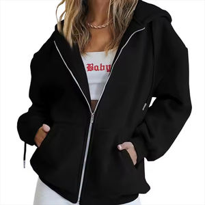 Zipper Printed <b>Fleece</b> Hoodie Custom Logo <b>Women</b> Hot Selling High Quality 100% Cotton <b>Fleece</b> Oversized <b>Top</b> Quality - Product Image 4