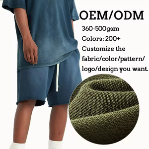 Custom Heavyweight Cotton Pants Raw Hem Ripped Plain Fleece Streetwear Shorts Sports Drawstring Joggers Acid Wash High Street - Product Image 6