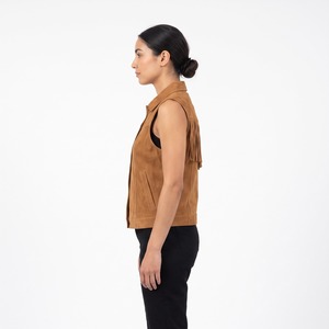 Gilet en cuir pour femme style western, en daim véritable, avec franges au dos et fermeture à boutons-pression, logo personnalisé, vente en gros OEM - Product Image 3