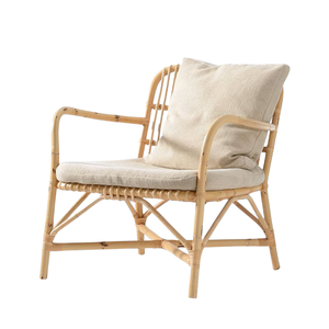 Rattan Lounge Chair with Upholstered Seat Rattan Garden Chairs For Indoor Outdoor Sofa <b>Furniture</b> With Vintage Style - Product Image 2