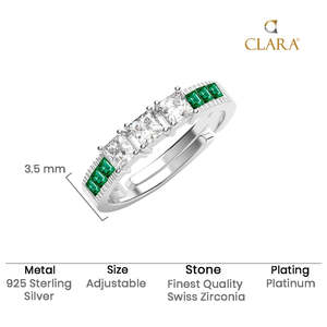 NOVAMART Fine 925 Sterling <b>Silver</b> <b>Adjustable</b> Vera Minimal Green <b>Ring</b> with Princess Cut Natural Diamond Rhodium Plated Stone Whol - Product Image 5