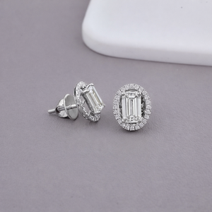 IGI Certified Yellow Emerald Cut Lab Grown Diamond Halo Stud <b>Earrings</b> <b>Solid</b> 925 Sterling <b>Silver</b> Oval Halo Diamond <b>Earrings</b> - Product Image 1