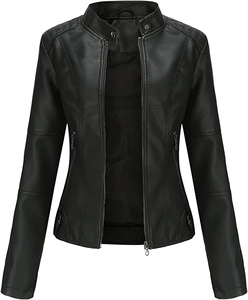 Pour la couleur coupe-vent respirant classique femmes Zip décontracté en cuir Bomber veste hiver fini - Product Image 4