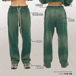 Custom logo High Quality Acid Wash <b>Jogger</b> Pants Loose Men Wide Leg Bottom Distress Pant Thick Cotton Vintage <b>Stacked</b> Sweat Pants - Product Image 2