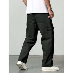 Jean Cargo en Denim Noir Style Rétro Vintage pour Homme – Écologique, Respirant, Taille Haute, Coupe Ample et Décontractée pour l'Hiver, Grandes Tailles 28-42 - Product Image 5
