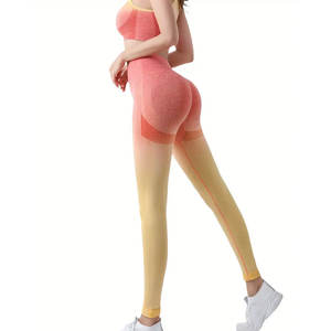 New Fashion High Impact Yoga <b>Bra</b> And Gym Leggings Set Custom Logo Seamless High Waist Leggings Set For Women - Product Image 3