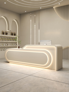 Luxury LED Front Desk High Gloss Wooden <b>Reception</b> <b>Counter</b> Commercial Receptionist Table for Spa Salon Office Hotel Hospital - Product Image 3
