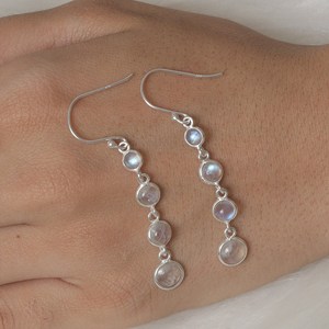 925 Sterling Silver Rainbow Moonstone Gemstone Boucles d'oreilles faites à la main Fashion Drop Boucles d'oreilles avec Cabochons Bijoux - Product Image 1