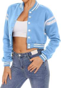 Chaqueta universitaria para mujer, chaquetas bomber recortadas con botones de manga larga, abrigo de béisbol informal - Product Image 4