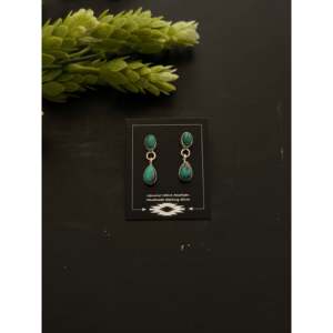 Navajo Handmade <b>Red</b> Skin Turquoise & Sterling Silver Drop <b>Earrings</b> Post Dangle Water Drop Shape - Product Image 1