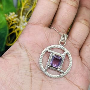 Handmade 925 Sterling Silver Amethyst Pendant Necklace Simple Design Plain <b>Jewelry</b> with Charm Pendants - Product Image 4