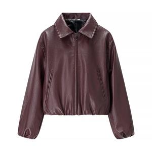 Abrigo de Piel Sintética para Mujer, Estilo Moderno Otoño/Invierno, Cuello Camisero, Cierre de Cremallera, Diseño Sólido, Manga Larga, Poliéster - Product Image 4