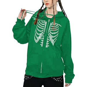 Nouvelle tendance personnalisé strass pleine impression Logo rose fermeture éclair hiver polaire 100% coton solide doublé femmes Street Wear sweats à capuche - Product Image 5