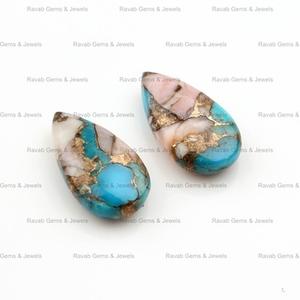 Naturel Lisse Rose Opale Cuivre Kingman Turquoise 11x20mm Poire Goutte Forme Briolette Lâche Calibré Pierres Précieuses pour la Fabrication de Bijoux - Product Image 1