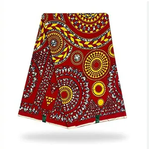 Hot Sale African Real Wax Prints Yellow and Red Java Ankara Hollandaise Wax Cotton Fabric for Clothing