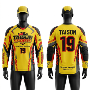 Premium 180 GSM Polyester Paintball Men Jersey Yellow Black Red Panel Design Sublimation Custom Logo <b>Padded</b> Elbow - Product Image 1