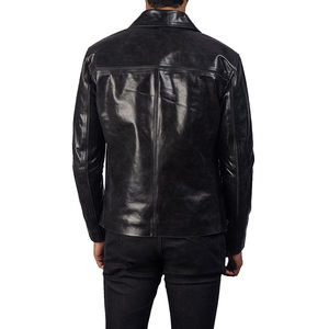 Veste en cuir à fermeture éclair pour hommes, vêtements de mode pour l'extérieur, col rabattu, manches longues, vestes de moto en cuir véritable PU brillant pour hommes - Product Image 4