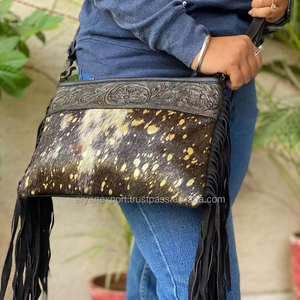 High Quality Western Hand Tooled Cowhide Fringe Crossbody Bag Hot Selling Genuine Carving Leather Shoulder <b>Purses</b> for Women Use - Product Image 2