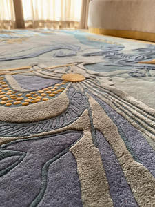 Tapis d'intérieur modernes en laine/tencel, faits à la main, antidérapants, anti-peluches, luxueux, à poils longs, épais, bleus, abstraits, ensembles de tapis pour salon - Product Image 3