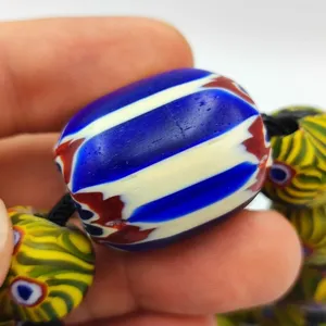 Cuentas de cristal de Chevron azul antiguo estilo veneciano Vintage, fabricación de joyas DIY únicas, cuentas de cristal de Murano de varios colores - Product Image 3