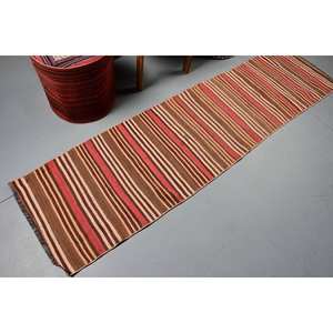 Alfombra turca Vintage marrón tradicional, área grande de 2x7,9 pies, diseño de retazos rectangular clásico, látex de lana para pasillo de dormitorio - Product Image 2