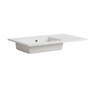 Lavabo da Appoggio 90 Cm Bianco Opaco in Resina con Vasca Sinistra Senza Foro per Rubinetto - Product Image 3
