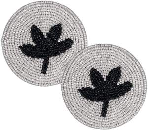 Statement Top Beaded Embroidery Black & White Fern Two Set Coaster With Fancy Handcraft And Elegant <b>Wine</b> <b>Stoppers</b> - Product Image 1