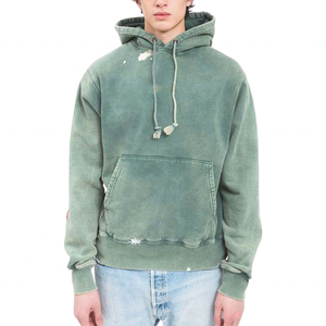 Sweat à capuche oversize en coton vert vintage pour homme, motif graphique, délavé à l'acide, style streetwear, logo personnalisé, tissu éponge pour l'hiver - Product Image 1