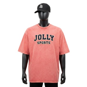 Camiseta 100% algodón para hombre, corte holgado, estampada, estilo acid wash, tejido jersey de algodón grueso, aplique bordado, logotipo personalizado - Product Image 1