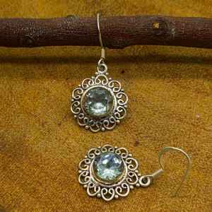 Pendientes colgantes de trabajo Jali de amatista verde facetada hechos a mano estilo bohemio joyería fina plata esterlina oro bodas regalos - Product Image 2
