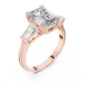 Anillo de Oro Rosa de 14K con Diamantes de Corte Princesa para Mujer, Ideal para Fiestas |   Nuevo Diamante Cultivado Corte Esmeralda 3.66 Ct Vintage Certificado por IGI - Product Image 4