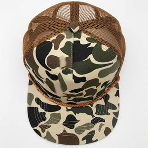 Gorra de béisbol de malla de 5 paneles con visera semicurva y camuflaje, con cuerda, al por mayor, protección solar, ajustable, estilo camionero, rendimiento y moda - Product Image 4