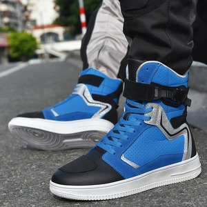 Men's Reflective Motorbike Racing Shoes <b>Rubber</b> <b>Sole</b> Breathable Anti-Fall Boots for Road Riders Casual Gear Shift Racing Sneakers - Product Image 2